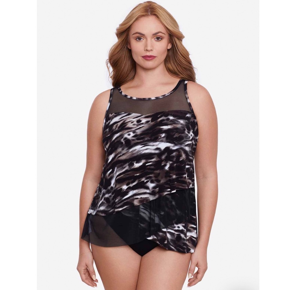 Miraclesuit Mirage Tankini Top Black Brown Animal Print Underwire NWT 6559641 12